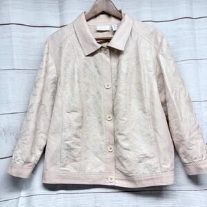 Chico's Size 4 XXL Pink Linen Blend Floral Embroidered Button Front Jacket